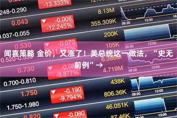 闻喜策略 金价，又涨了！美总统这一做法，“史无前例”→